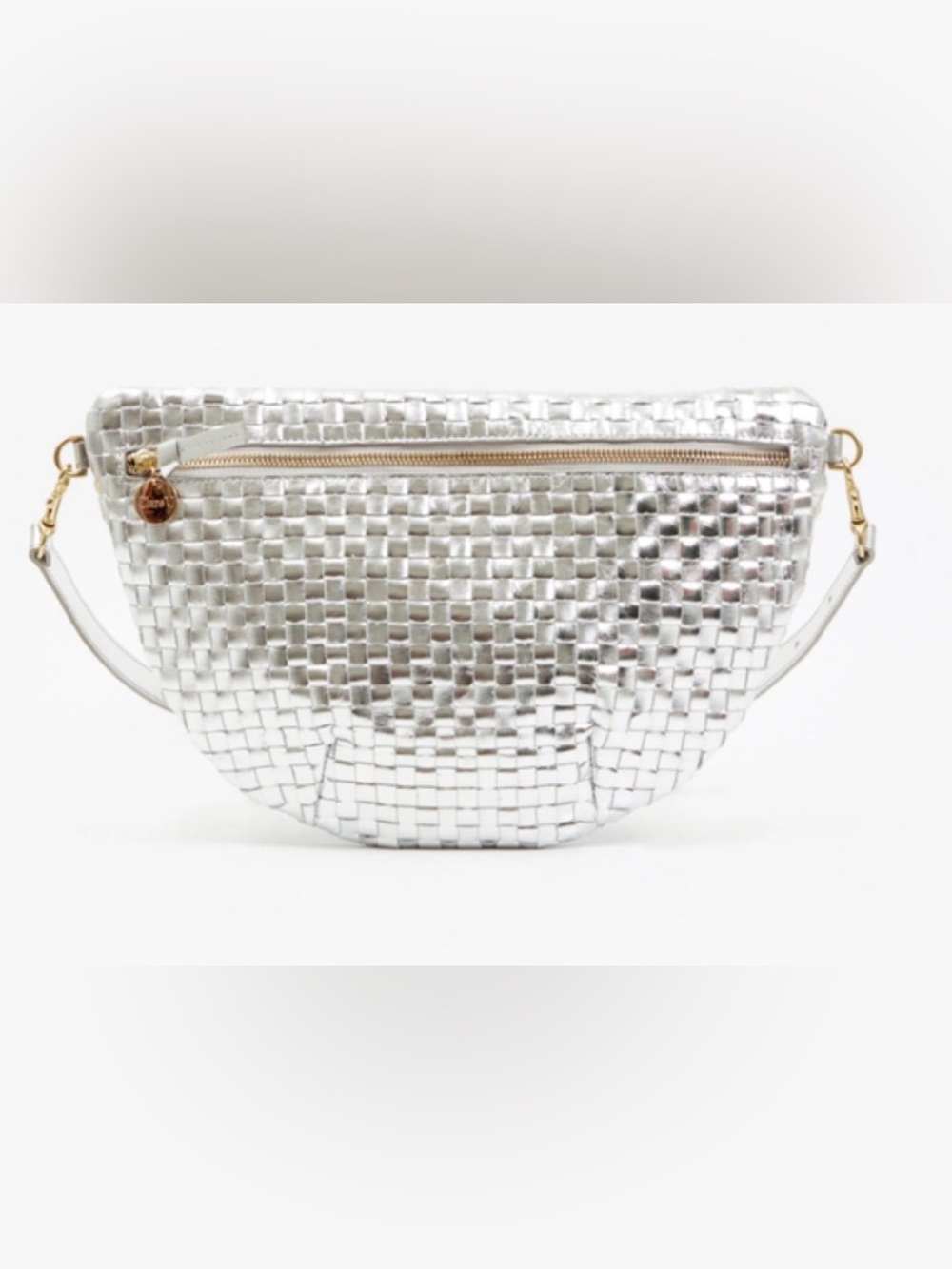 Clare V. Grande Fanny Woven Metallic Silver Crossbody Bag